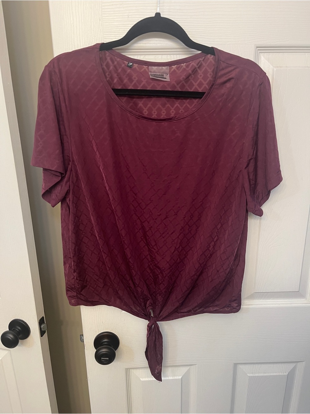 Gymshark Burgundy Short Sleeve Tie-Front Top XL